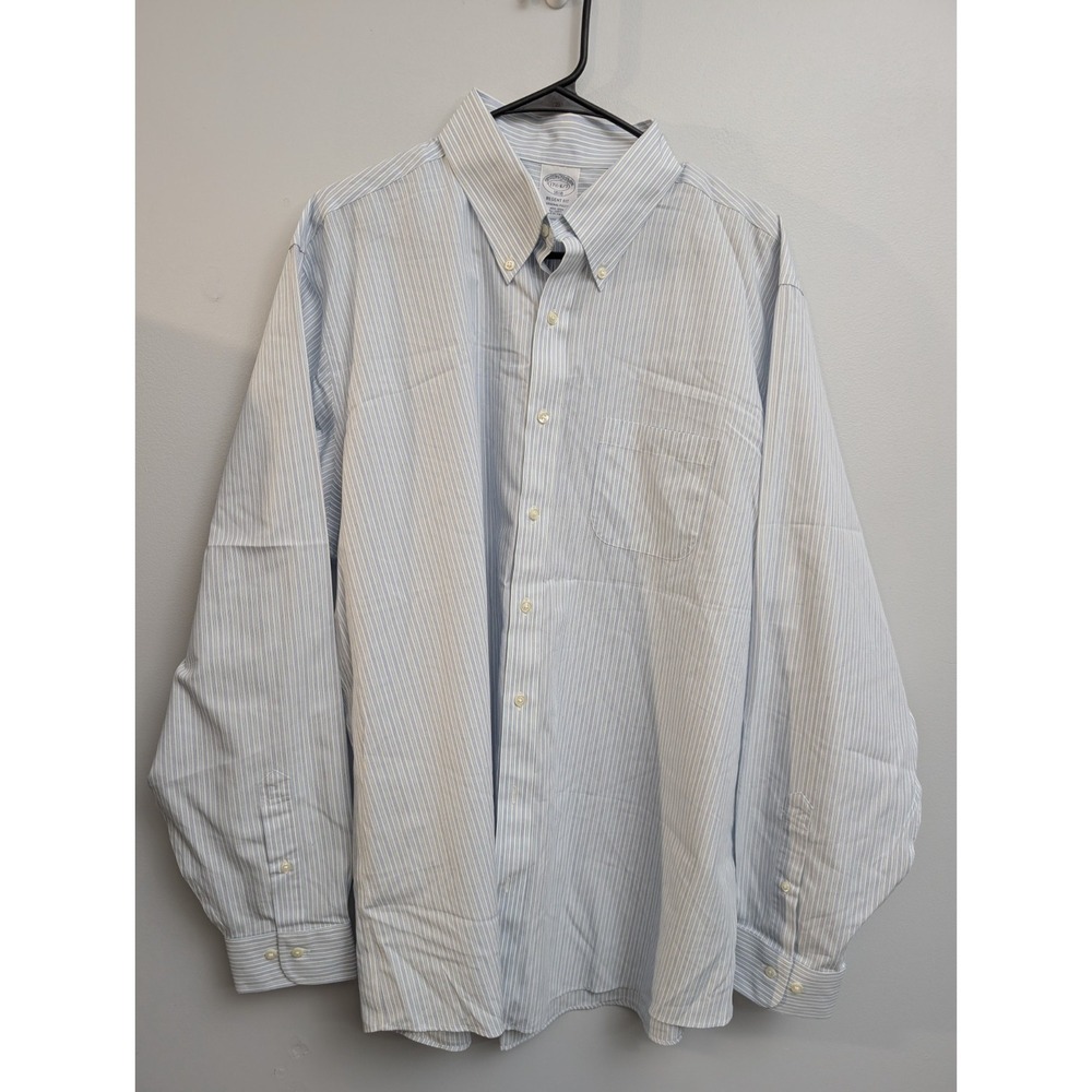 C9 Brooks Brothers Mens 17.5-6/7 Long Sleeve Blue Stripe Supina Cotton